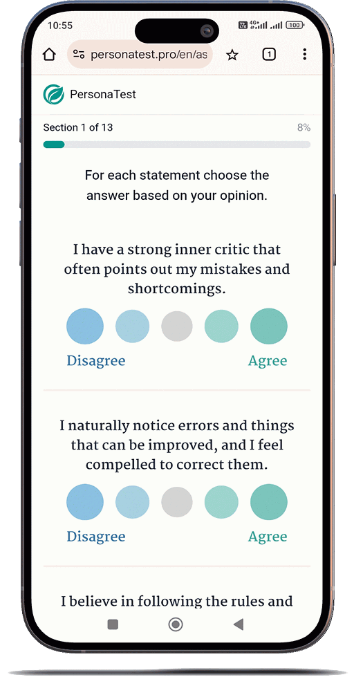 Modern phone with personality test results